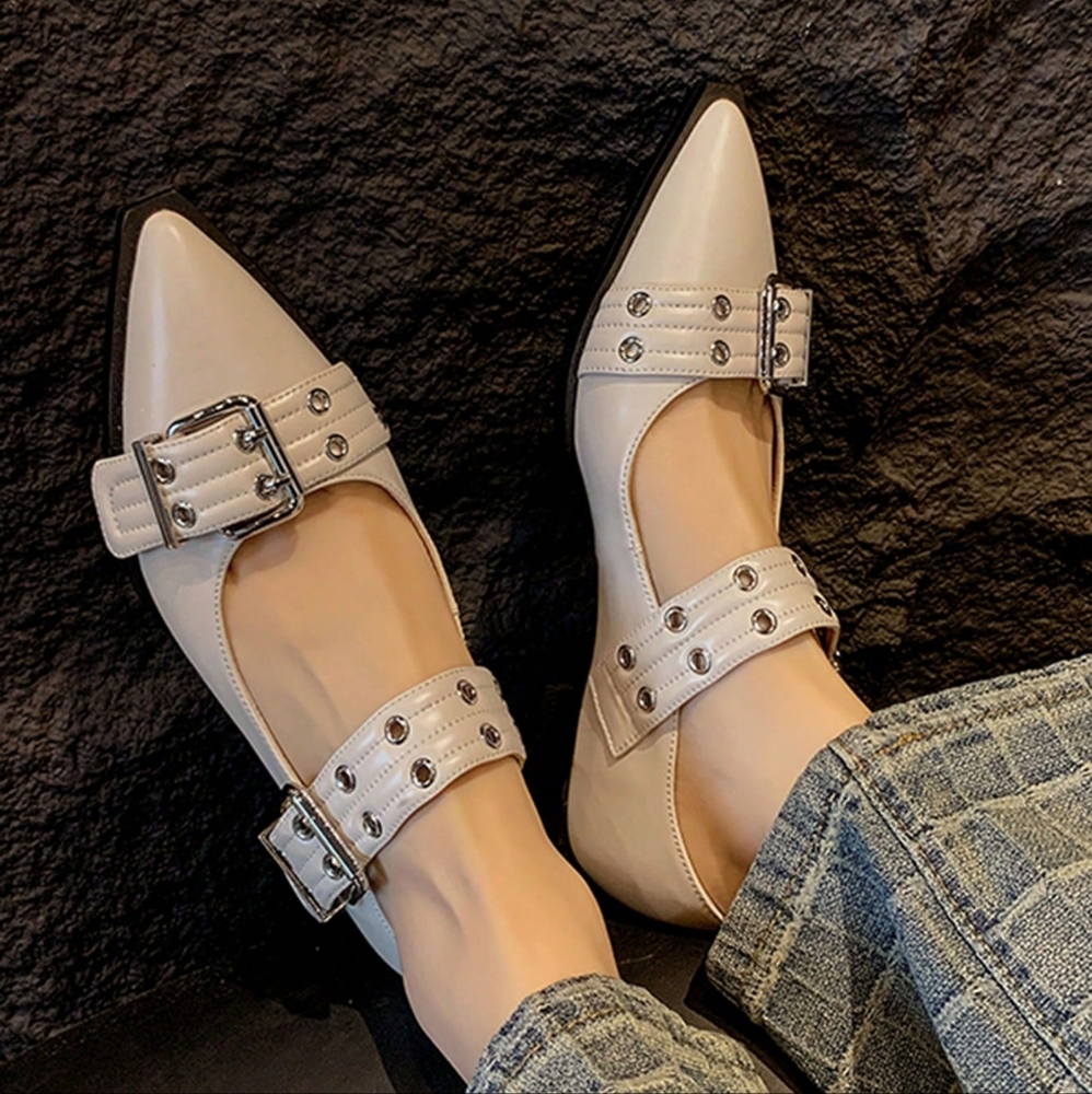 Vintage Mary Jane Shoes With French Pointed Toe And Chunky Heels For Women, Perf - Picture 2 of 7